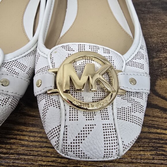 Michael Kors Fulton Logo Studded Moccasins Shoes Slip On Flats 7M Vanilla Gold - Picture 5 of 8